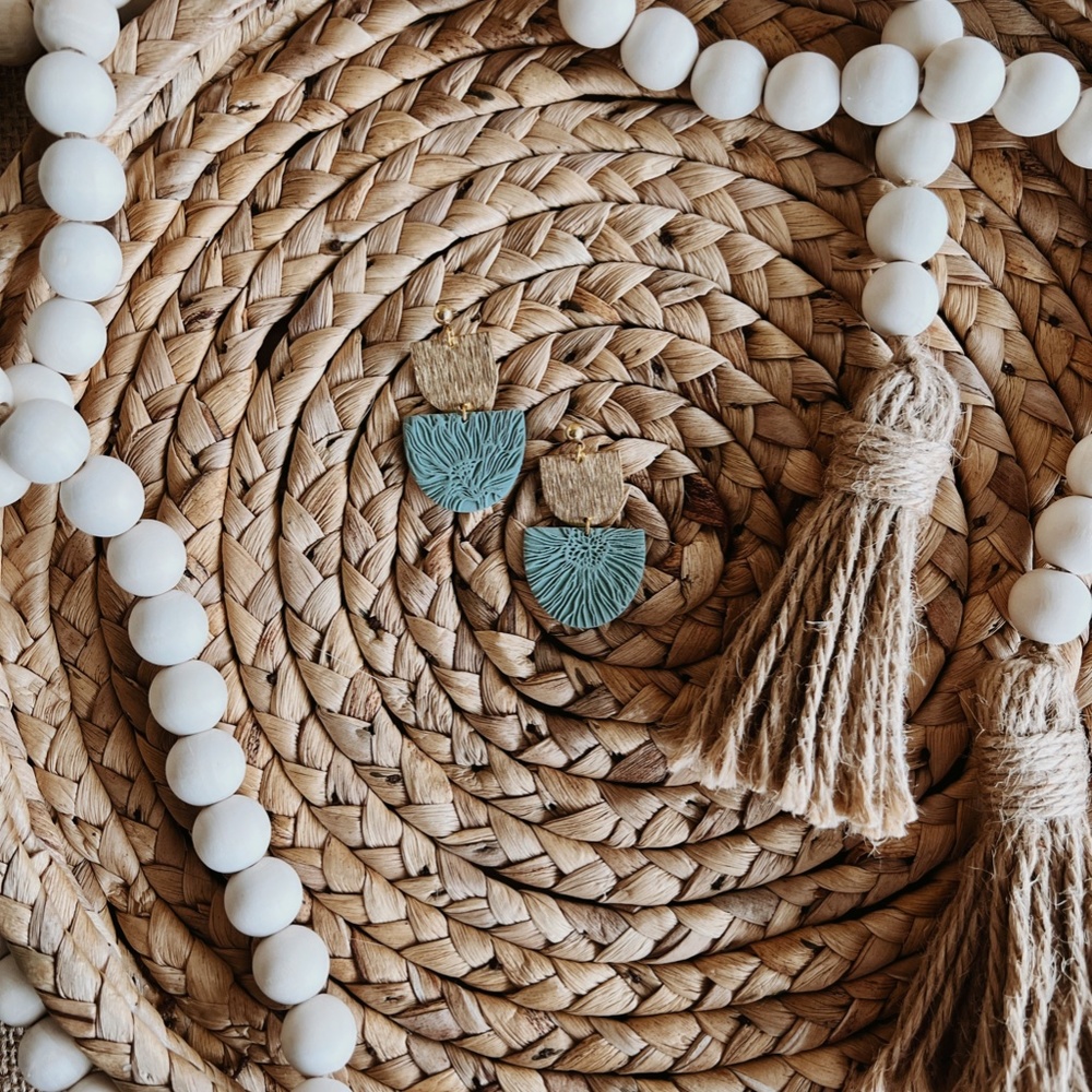 Teal and Gold Clay Earrings